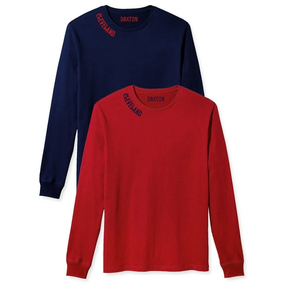 Daxton Premium Cleveland Men Long Sleeves T Shirt Ultra Soft Medium Weight Cotton, 2Pk Navy Red Red Navy Medium