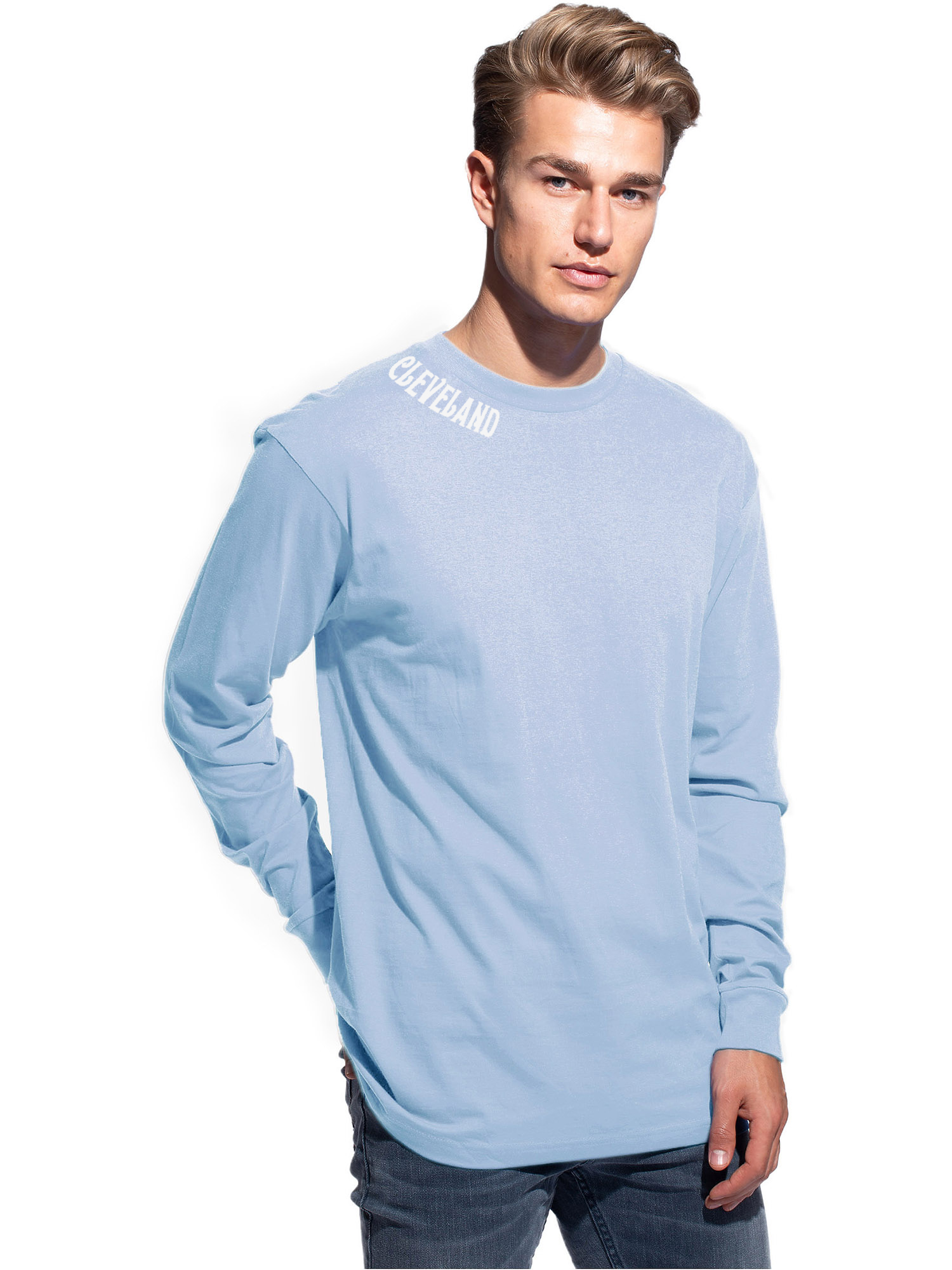 Daxton Premium Cleveland Men Long Sleeves T Shirt Ultra Soft Medium Weight Cotton, Light Blue Tee White Letters Medium - image 1 of 3