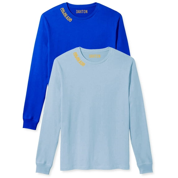 Daxton Premium Colorado Men Long Sleeves T Shirt Ultra Soft Medium Weight Cotton, 2PK Royal Gold Light Blue Gold Small