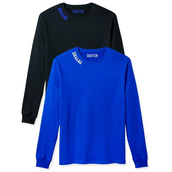 Daxton Premium Dallas Men Long Sleeves T Shirt Ultra Soft Medium Weight Cotton, 2Pk Black Royal Royal White 1XL