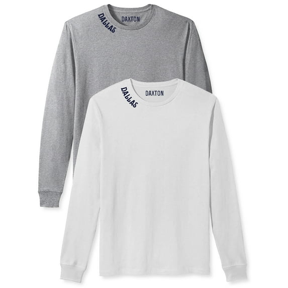 Daxton Premium Dallas Men Long Sleeves T Shirt Ultra Soft Medium Weight Cotton, 2Pk Hgray Navy White Navy Medium
