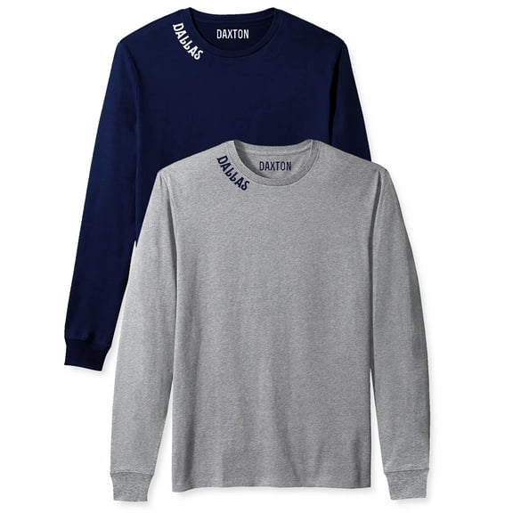 Daxton Premium Dallas Men Long Sleeves T Shirt Ultra Soft Medium Weight Cotton, 2Pk Navy White Hgray Navy 1XL