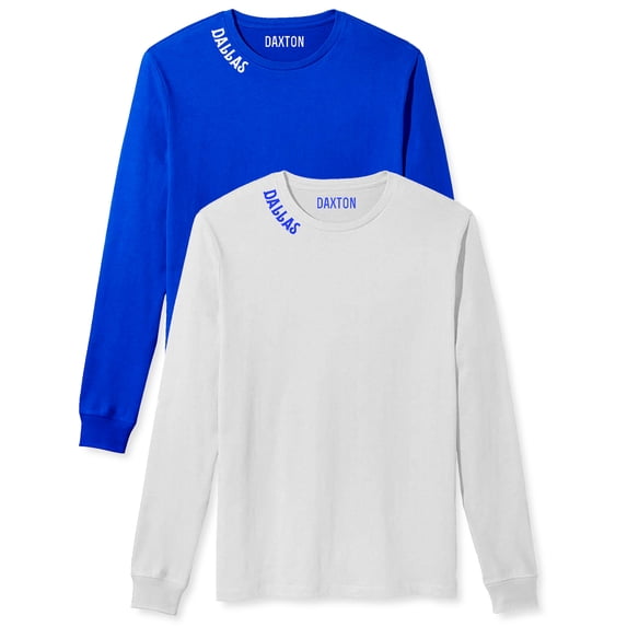 Daxton Premium Dallas Men Long Sleeves T Shirt Ultra Soft Medium Weight Cotton, 2Pk Royal White White Royal Large