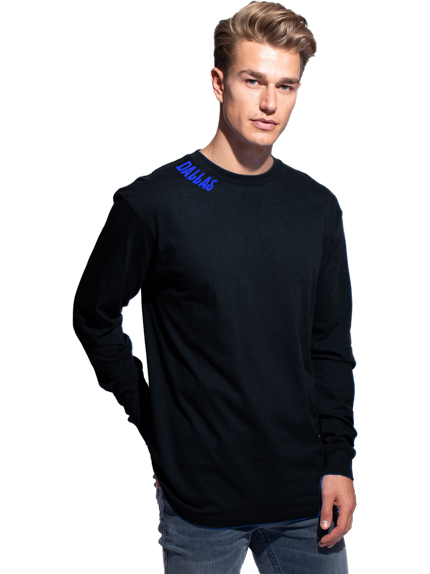 Daxton Premium Dallas Men Long Sleeves T Shirt Ultra Soft Medium Weight Cotton, Black Tee Royal Letters Large - image 1 of 3