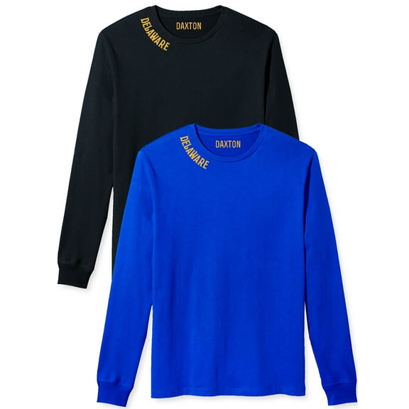 Daxton Premium Delaware Men Long Sleeves T Shirt Ultra Soft Medium Weight Cotton, 2Pk Black Gold Royal Gold Small