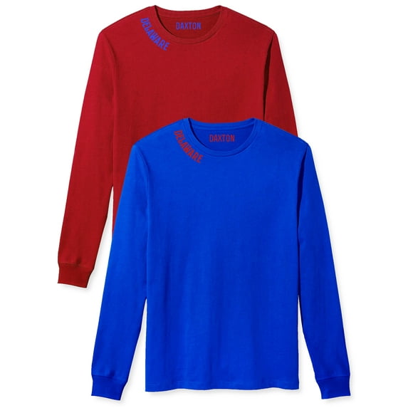 Daxton Premium Delaware Men Long Sleeves T Shirt Ultra Soft Medium Weight Cotton, 2Pk Red Royal Royal Red Medium