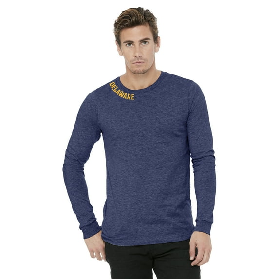 Daxton Premium Delaware Men Long Sleeves T Shirt Ultra Soft Medium Weight Cotton, HthNavy Tee Gold Letters Large