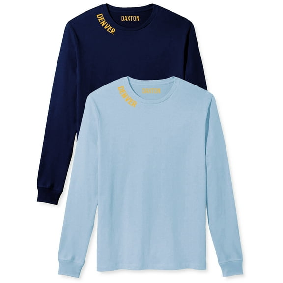 Daxton Premium Denver Men Long Sleeves T Shirt Ultra Soft Medium Weight Cotton, 2Pk Navy Gold Light Blue Gold Medium