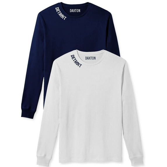 Daxton Premium Detroit Men Long Sleeves T Shirt Ultra Soft Medium Weight Cotton, 2Pk Navy White White Navy 3XL