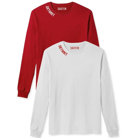 Daxton Premium Detroit Men Long Sleeves T Shirt Ultra Soft Medium Weight Cotton, 2Pk Red White White Red Medium