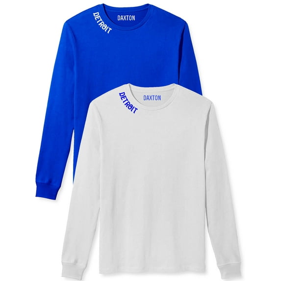 Daxton Premium Detroit Men Long Sleeves T Shirt Ultra Soft Medium Weight Cotton, 2Pk Royal White White Royal 2XL