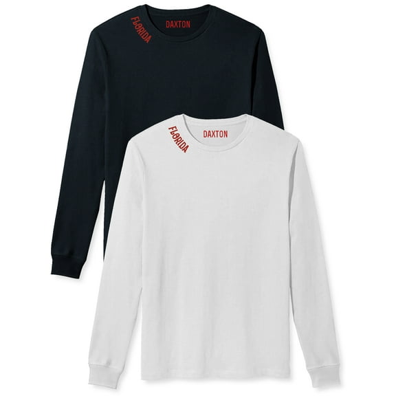Daxton Premium Florida Men Long Sleeves T Shirt Ultra Soft Medium Weight Cotton, 2Pk Black Red White Red Medium