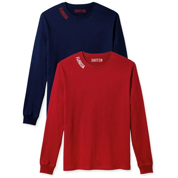 Daxton Premium Florida Men Long Sleeves T Shirt Ultra Soft Medium Weight Cotton, 2Pk Navy Red Red White 3XL