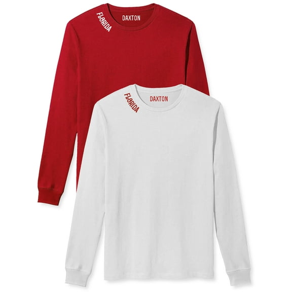 Daxton Premium Florida Men Long Sleeves T Shirt Ultra Soft Medium Weight Cotton, 2Pk Red White White Red  Medium