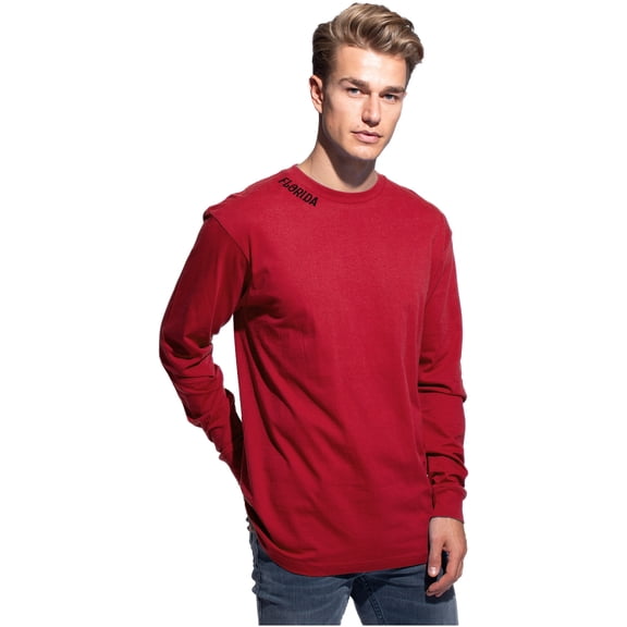 Daxton Premium Florida Men Long Sleeves T Shirt Ultra Soft Medium Weight Cotton, Red Tee Black Letters 1XL