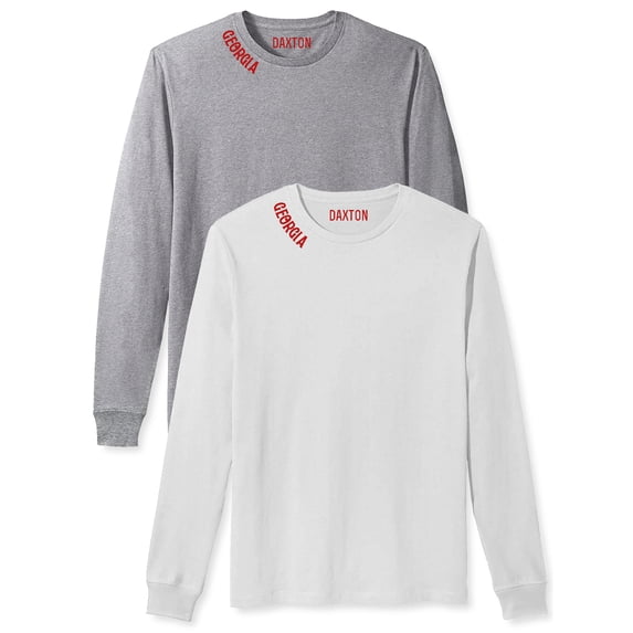 Daxton Premium Georgia Men Long Sleeves T Shirt Ultra Soft Medium Weight Cotton, 2Pk Hgray Red White Red 2XL