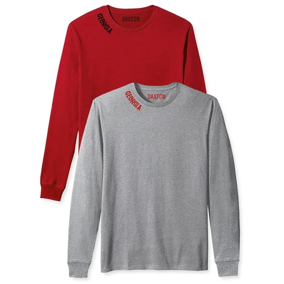Daxton Premium Georgia Men Long Sleeves T Shirt Ultra Soft Medium Weight Cotton, 2Pk Red Black Hgray Red 3XL