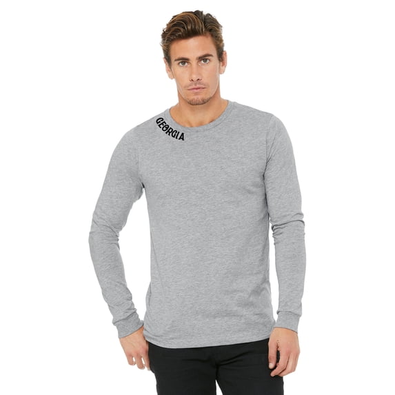 Daxton Premium Georgia Men Long Sleeves T Shirt Ultra Soft Medium Weight Cotton, Heather Gray Tee Black Letters Large