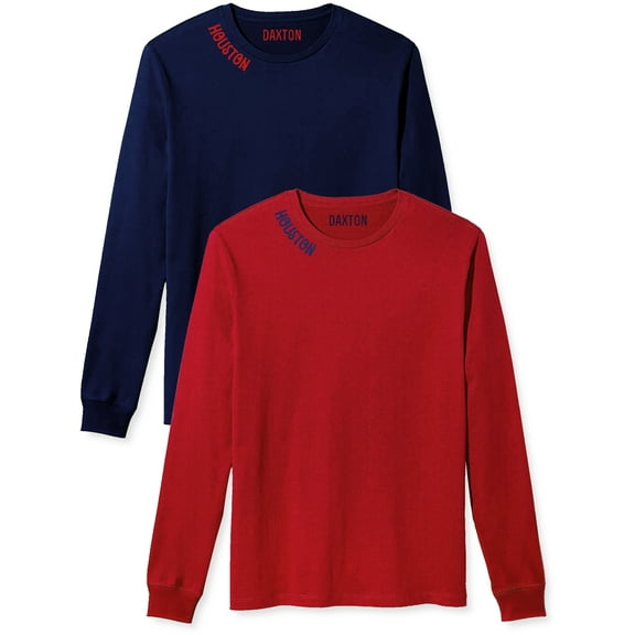 Daxton Premium Houston Men Long Sleeves T Shirt Ultra Soft Medium Weight Cotton, 2Pk Navy Red Red Navy Large
