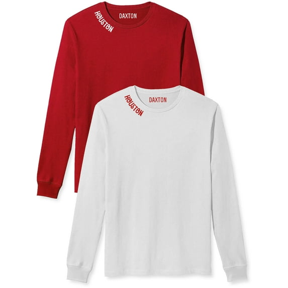 Daxton Premium Houston Men Long Sleeves T Shirt Ultra Soft Medium Weight Cotton, 2Pk Red White White Red 3XL