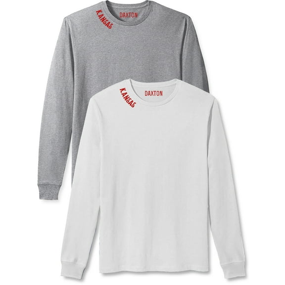 Daxton Premium Kansas Men Long Sleeves T Shirt Ultra Soft Medium Weight Cotton, 2Pk Hgray Red White Red  2XL