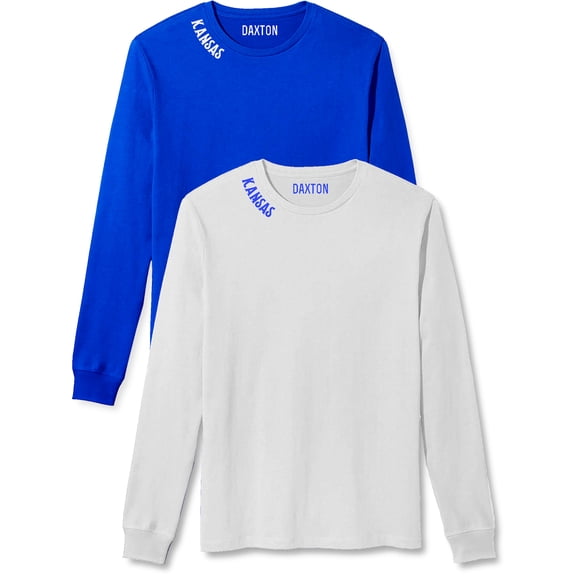 Daxton Premium Kansas Men Long Sleeves T Shirt Ultra Soft Medium Weight Cotton, 2Pk Royal White White Royal 1XL