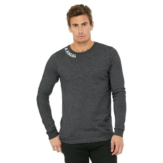 Daxton Premium Kansas Men Long Sleeves T Shirt Ultra Soft Medium Weight Cotton, Hth Charcoal Tee White Letters XS