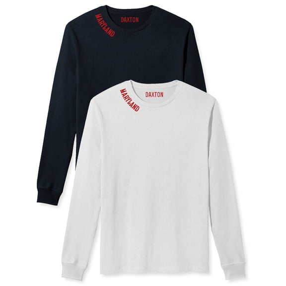 Daxton Premium Maryland Men Long Sleeves T Shirt Ultra Soft Medium Weight Cotton, 2Pk Black Red White Red XS