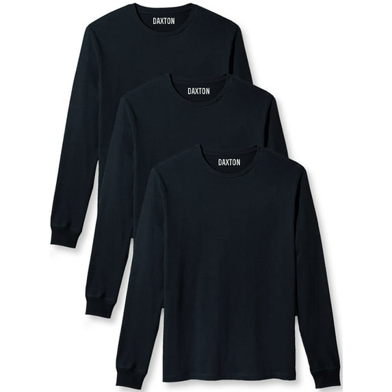 Daxton Premium Men Long Sleeves T Shirt Medium Weight Soft Cotton, 3Pk Black Black Black 2XL