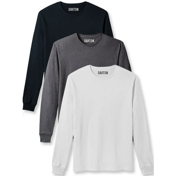 Daxton Premium Men Long Sleeves T Shirt Medium Weight Soft Cotton, 3Pk Black Hth Charcoal White Medium