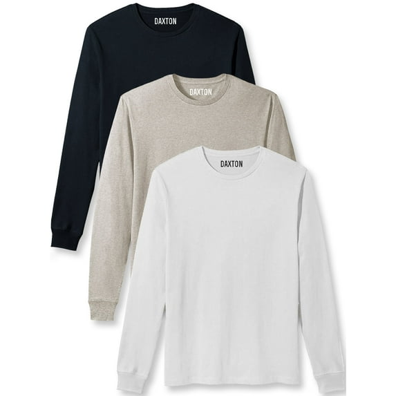 Daxton Premium Men Long Sleeves T Shirt Medium Weight Soft Cotton, 3Pk Black Oat White 3XL