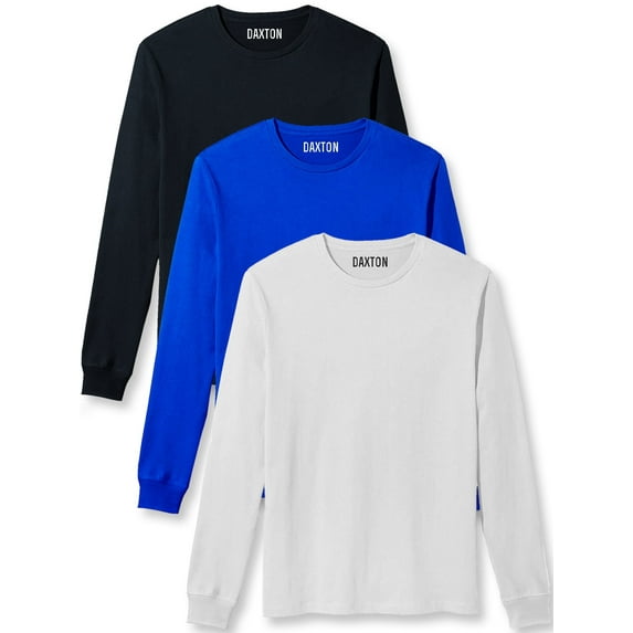 Daxton Premium Men Long Sleeves T Shirt Medium Weight Soft Cotton, 3Pk Black Royal White 3XL