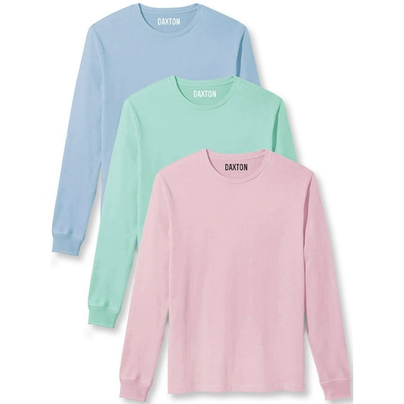 Daxton Premium Men Long Sleeves T Shirt Medium Weight Soft Cotton, 3Pk Light Blue Mint Light Pink Large
