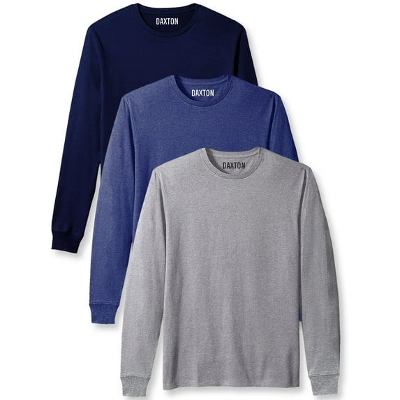 Daxton Premium Men Long Sleeves T Shirt Medium Weight Soft Cotton, 3Pk Navy Hth Navy Hgray Medium