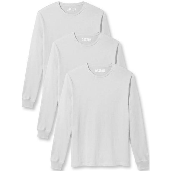 Daxton Premium Men Long Sleeves T Shirt Medium Weight Soft Cotton, 3Pk White White White Medium