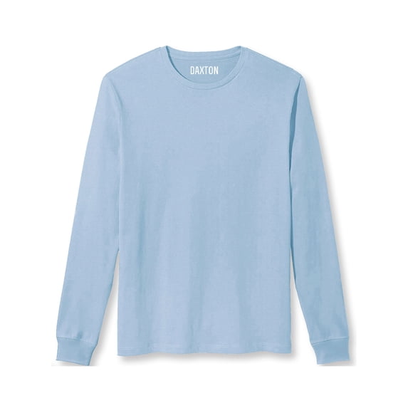 Daxton Premium Men's Long Sleeves T Shirt Ultra Soft Medium Weight Cotton, Light Blue Large