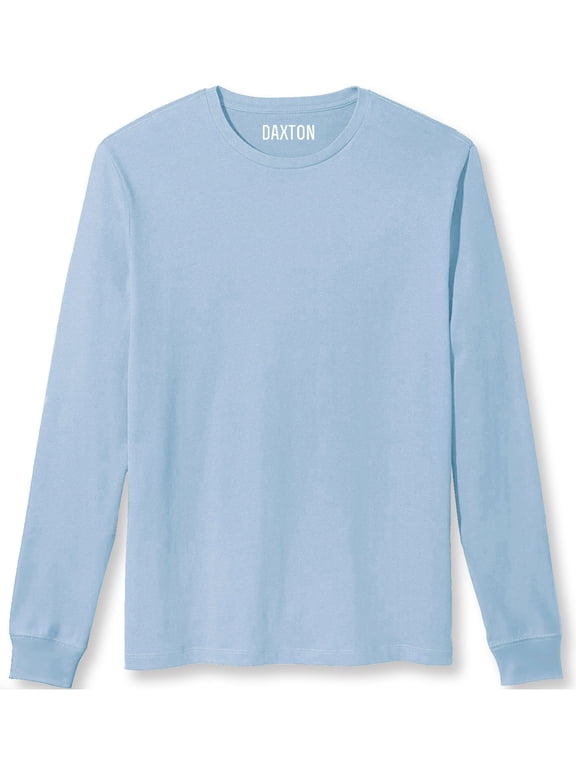 Premium Men's Long Sleeves T Shirt Ultra Soft Medium Weight Cotton, Light Blue Large