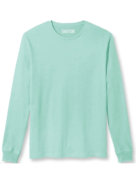 Premium Men's Long Sleeves T Shirt Ultra Soft Medium Weight Cotton, Mint Medium