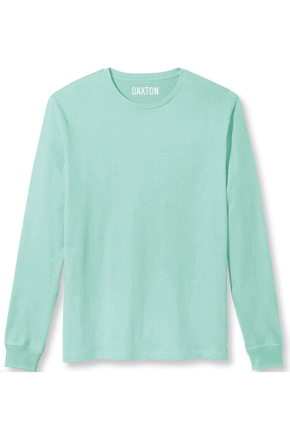 Premium Men's Long Sleeves T Shirt Ultra Soft Medium Weight Cotton, Mint XS