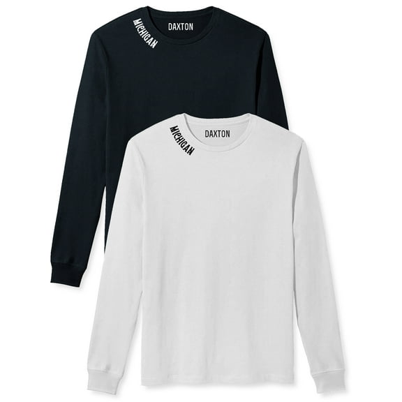 Daxton Premium Michigan Men Long Sleeves T Shirt Ultra Soft Medium Weight Cotton, 2Pk Black White White Black  1XL