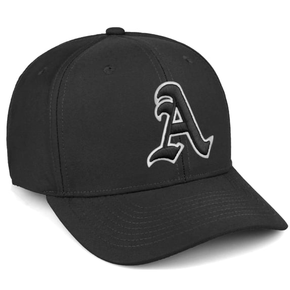 Daxton Premium Mid Profile Hat Semi Curved Visor Black Cap White Black Gothic Embroidered, A