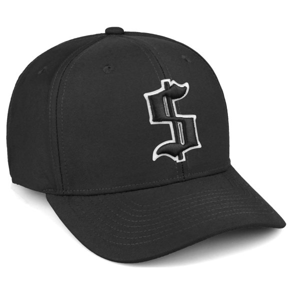 Daxton Premium Mid Profile Hat Semi Curved Visor Black Cap White Black Gothic Embroidered, Money Sign