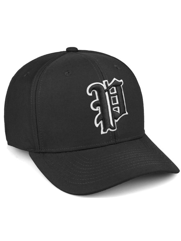 Premium Mid Profile Hat Semi Curved Visor Black Cap White Black Gothic Embroidered, P