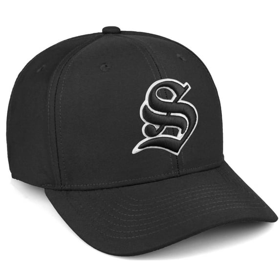 Daxton Premium Mid Profile Hat Semi Curved Visor Black Cap White Black Gothic Embroidered, S