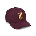 thumbnail image 1 of Daxton Premium Mid Profile Hat Semi Curved Visor Burgundy Cap Black Gold Gothic Embroidered, Letter J, 1 of 4