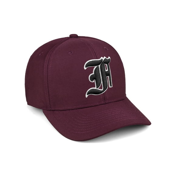Daxton Premium Mid Profile Hat Semi Curved Visor Burgundy Cap White Black Gothic Embroidered, Letter F