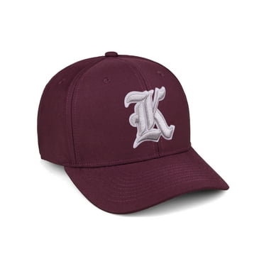 Daxton Premium Mid Profile Hat Semi Curved Visor Burgundy Cap White Silver Gothic Embroidered, Letter K