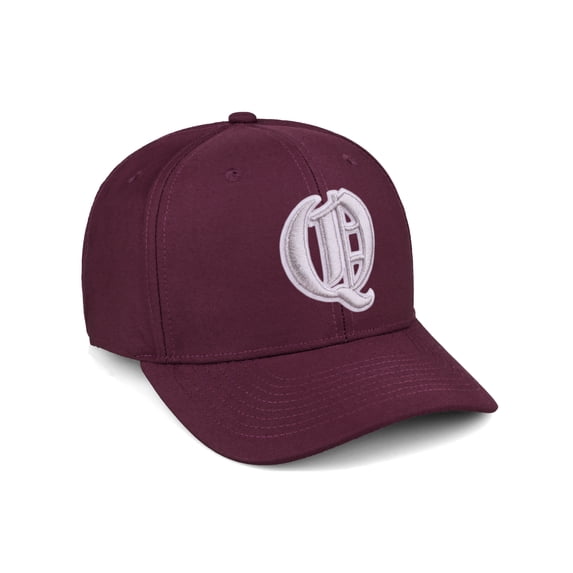 Daxton Premium Mid Profile Hat Semi Curved Visor Burgundy Cap White Silver Gothic Embroidered, Letter Q