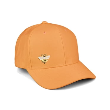 Daxton Premium Mid Profile Hat Semi Curved Visor Cap Bee Happy Metal Emblem, Mustard Hat
