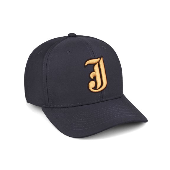 Daxton Premium Mid Profile Hat Semi Curved Visor Charcoal Cap Black Gold Gothic Embroidered, Letter J